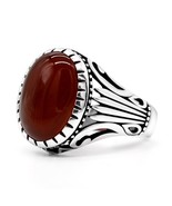 Natural Big Stone Men&#39;s Ring 925 Sterling Silver Vintage Striped Oval Re... - £52.86 GBP