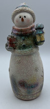 Holiday Snowman Carrying  Gifts Lantern Glitter Home Scene 8 Inches - £8.30 GBP