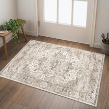 2x3 Vintage Washable Rug, Distressed Entry Mat, Thin Non-Slip, Tea Brown - $277.24 MXN