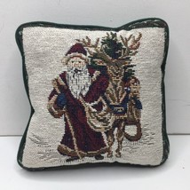 8&quot; Santa Mini Green Red Throw Pillow Christmas Holiday Decoration Woven Tapestry - £13.62 GBP