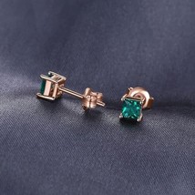 4mm Lab-Created Green Emerald Solitaire Stud Earrings 14K Rose Gold Plated - £58.47 GBP