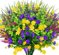 Temchy 12 Bundles Artificial Flowers Lifelike No Fade Uv, Indoor/Outdoor Use - £25.57 GBP