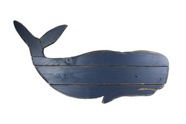 30 Inch Distressed Blue Carved Wood Whale Wall Hanging Decorative Display Art - £46.71 GBP