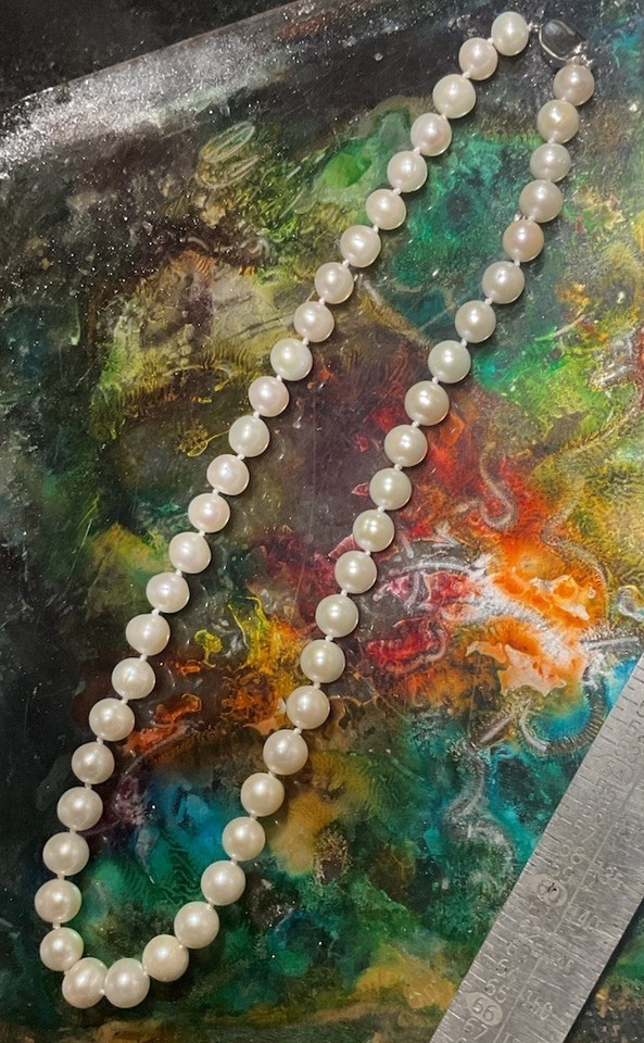 Genuine Hand Strung Pearls 48 Pearl Necklace 20” Length 9mm White Pearl 925 Item image 4