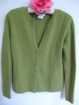 Talbots Petites Avocado Green Cable Knit Cardigan Sweater S Wool Rayon C... - $29.99