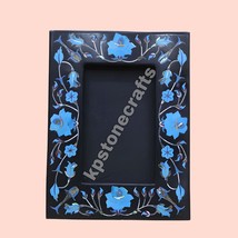 Black Marble Photo Frame | Turquoise Floral Arts Inlay Mosaic Decorative Gift - $220.12