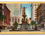 Fountain Square Street View Cincinnati Ohio OH Linen Postcard S25 - $2.92