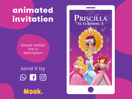 Disney Princess Video Invitation Animated Digital Birthday - £10.45 GBP