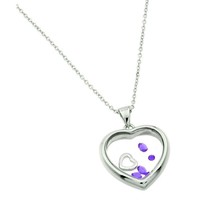 Sterling Silver 925 Rhodium Birthstone Heart Pendant Necklace - June Alexandrite - £32.95 GBP
