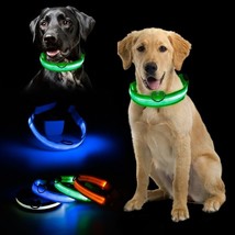 LED Flashing Pet Dog Collar Adjustable Length USB Rechargeable Glow Night Safety - £6.69 GBP