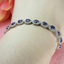 10Ct Round Cut Simulated Sapphire Women&#39;s Tennis Bracelet 14K White Gold Plated - £198.57 GBP