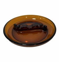 Amber Ashtray Brown Glass Thick Heavy Round 8” Cigar Burnt Orange Vtg - $19.75