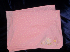 JUST ONE YEAR PINK COTTON RECEIVING BLANKET FLOWERS DAISY BEE BUMBLE BUM... - $19.71