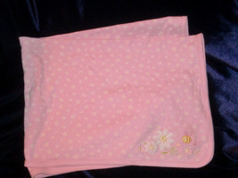 Just One Year Pink Cotton Receiving Blanket Flowers Daisy Bee Bumble Bumblebee - $19.71