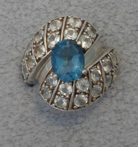 Blue &amp; White Genuine Topaz Cocktail Ring Sterling Silver 925 Jeweler Marked Sz 8 - £31.44 GBP
