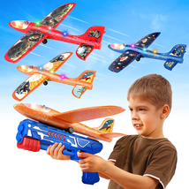 3 Pack Foam Airplane Launcher Toy with 3 DIY Stickers, 12.6&quot; Glider Led ... - $31.89