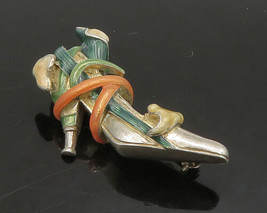 Kenneth Jay Lane 925 Silver - Vintage Enamel Floral Shoe Brooch Pin - BP8998 - £45.81 GBP