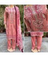 Pakistani Tea Pink Printed Straight Shirt 3-PCS Lawn Suit / Threadwork ,M - $54.45