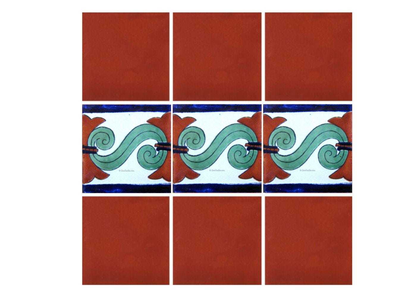 POOL TILES Mexican Talavera Ceramic Border Frost Proof  Handcrafted Tile... - $199.00