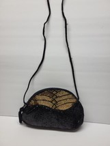 Carla Marchi Beaded Evening Bag Purse Black Colorful Art Deco Zip Shoulder Strap - £30.07 GBP
