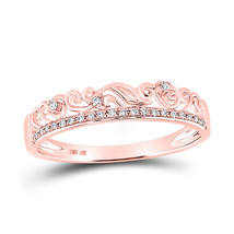 10kt Rose Gold Womens Round Diamond Floral Accent Stackable Band Ring 1/12  - £218.48 GBP