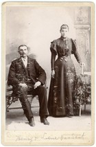 Circa 1880&#39;S Named Cabinet Card Stoic Man  Woman Posing in Studio Broken Bow, NB - £7.43 GBP