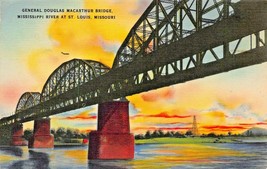 St Louis Mo~General Douglas Mc Arthur BRIDGE-MISSISSIPPI River 1943 Psmk Postcard - £7.40 GBP