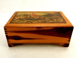Wooden Hinged Keepsake Trinket Box, Fox Hunt Artwork, Jewelry, Valuables... - $19.55