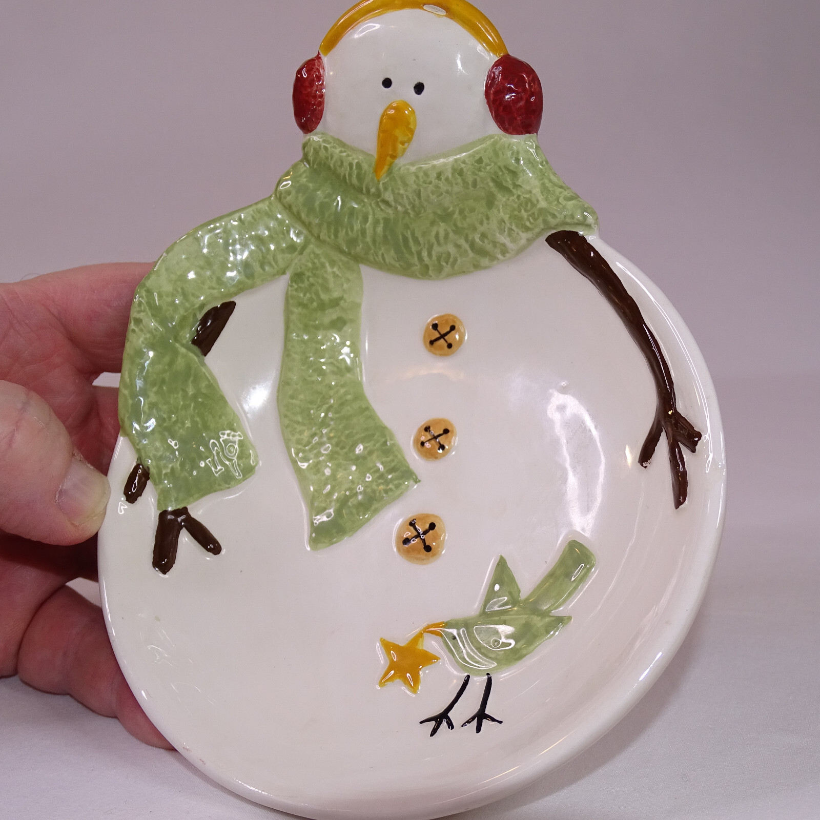 Set Of 2 Sonoma Snowman Candy Trinket Dish Or Spoon Rest Life Style Chri... - $9.47