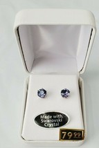 Crystals By Swarovski Tanzanite Earrings In Sterling Silver Overlay Stud Back  - £27.02 GBP