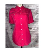 Chicos 0 Button Front Shirt Women S Short Sleeve Collar Chest Pocket Pin... - $15.84