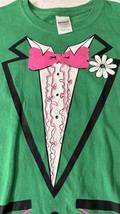 Mens Tuxedo Shirt Bowtie Ugly Costume Long Sleeve T-Shirt Green - $19.75