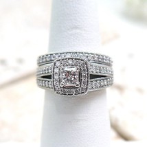 Princess Cut Simulated Diamond Split Shank White Gold Fn Wedding Bridal Ring Set - £58.08 GBP
