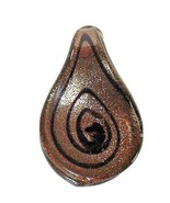  Glass Lampwork Focal Bead Drop Pendant Copper &amp; Black Swirl Glitter - £5.36 GBP