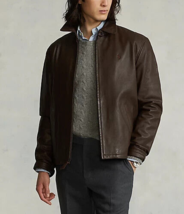 Polo Ralph Lauren Men&#39;s Maxwell Lambskin Leather Jacket in Bison Brown -... - $444.99