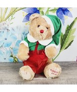 Gund Godiva Christmas Teddy Bear Plush 11&quot;  Green Elf Outfit Red Bag 2014 - $15.00