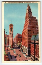 Times Square and Paramount Building New York City Postcard Linen Curt Te... - $10.93