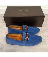 Gucci Blue Suede Driers with BRB Web and Horsebit Details, Gucci Sz 7G, ... - $9,799.79 MXN