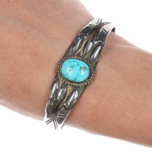 6 3/8&quot; 30&#39;s-40&#39;s Navajo turquoise hand stamped silver cuff bracelet - $430.65