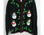 Vintage Ship &#39;N Shore Sport Christmas Snowman &amp; Holly Cardigan Sweater S... - £19.17 GBP