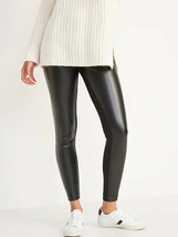 Old Navy High Rise Faux Leather Panel Leggings Women S Black Pull On Stretch NEW - £15.40 GBP