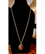 Very Old - Antique Brick Color Cameo Gold Tone Locket and Chain - £23.98 GBP