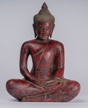 Ancien Khmer Style Bois Assis Bouddha Statue Dhyana Méditation Mudra - 3... - £387.35 GBP