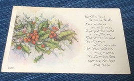 Vintage Postcard 1921 &quot;An old but sincere wish&quot; Holly One Cent 688A - $6.00
