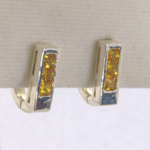 Yellow Orange Sapphire Squares 925 Earring Pair Russian Lock Channel Design 600 - £89.34 GBP