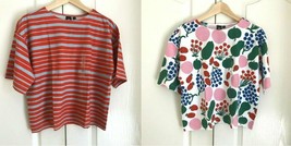New Marimekko Uniqlo Women Pink Floral Spring Print Cotton Crop T-shirt S - £27.64 GBP