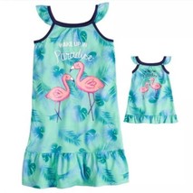 So Girls Size 4 Nightgown Sleepwear &amp; Doll Gown Pajama Dress Blue Green Tropical - £13.72 GBP