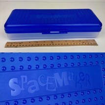 Vtg 90s Spacemaker 13 inch Plastic Crayon Pencil Box Blue Top Clear Bottom Hinge - £13.17 GBP