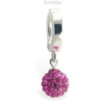 Surgical Steel 316L Navel Ring with Dazzling Hot Pink Crystal Glitter Ball Drop  - £39.29 GBP