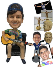 Personalized Bobblehead Man Sitting While Playing Guitar - Musicians &amp; Arts Stri - £138.91 GBP